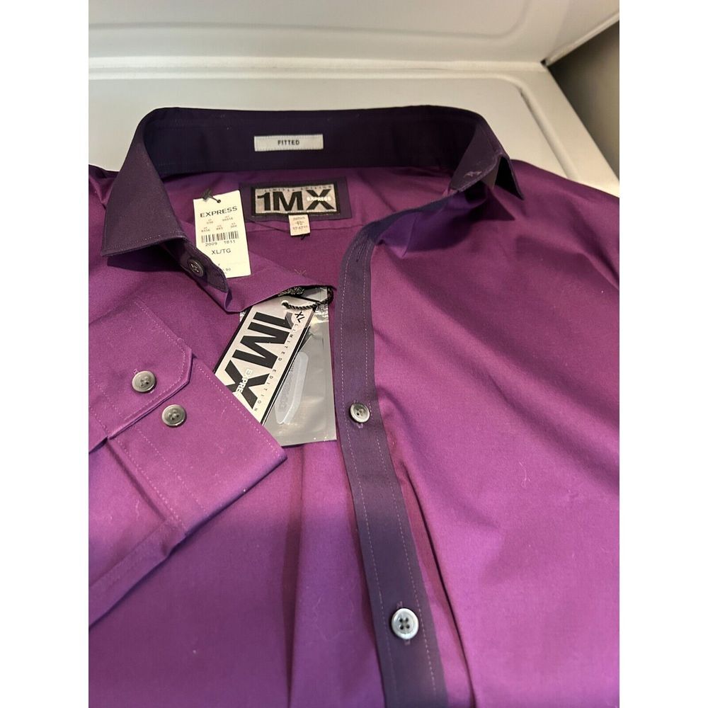 Express 1MX Modern Fit Purple Button Long Sleeve Shirt‎ Men Size XL 17-17 1/2